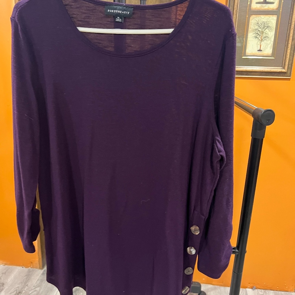 Women's Fortune + Ivy Ariel Button Ruched Sleeve Kit Top